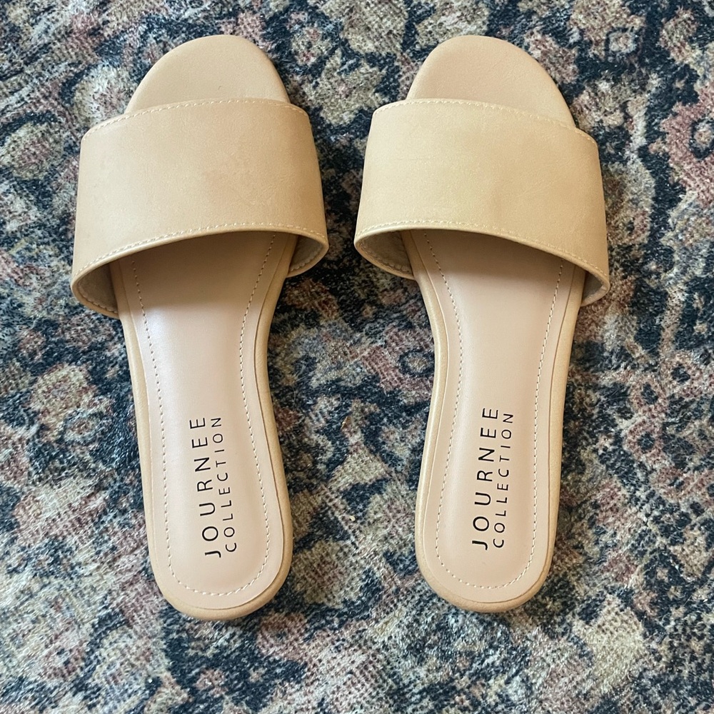 Journee Collection Tan Slide Sandals Minimalist Design